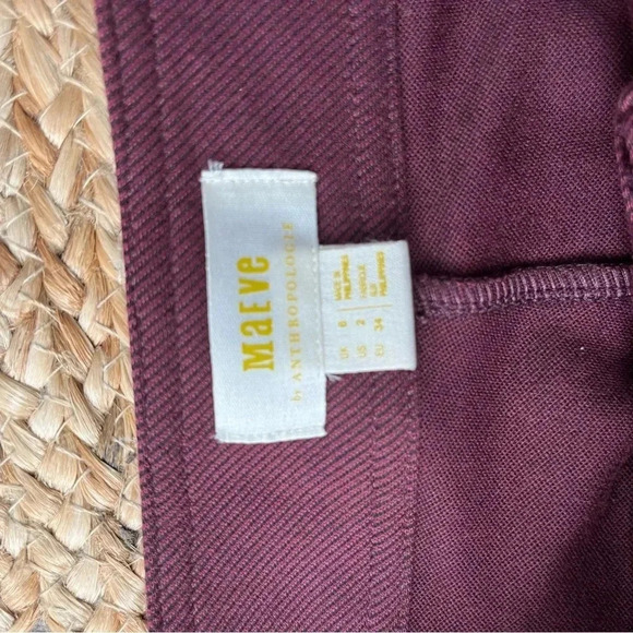 NWT Anthropologie Maeve Pants Womens 2 Burgundy Red Split Hem Pintuck Skinny Leg - Picture 2 of 6